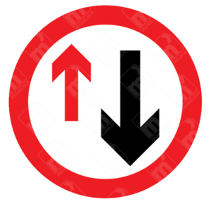 Give Way to Oncoming Traffic Sign – Diagram 615 showing black and red arrows within a red-bordered circle