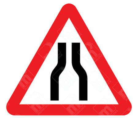 Road Narrows on Both Sides Ahead Warning Sign – Diagram 516 showing a narrowing carriageway symbol used to alert drivers of reduced road width.