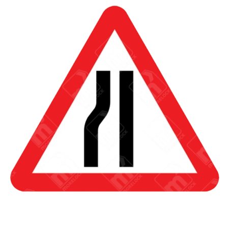 Road Narrows on Left Ahead Sign – Diagram 517A showing a narrowing carriageway from the left side