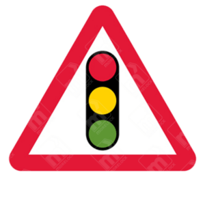 Traffic Signals Ahead Sign - Diagram 543 showing red-bordered triangle with traffic light symbol for UK temporary traffic control