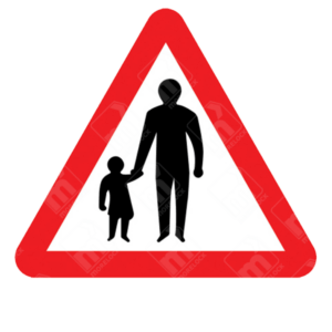 Pedestrians in Road Ahead Warning Sign – Diagram 544.1 showing adult and child symbol inside a red warning triangle