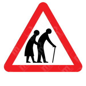 Frail or Disabled Pedestrians Warning Sign – Diagram 544.2 showing elderly figures in red triangle