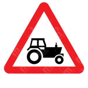 Agricultural Vehicles Likely to Be in Road Ahead Warning Sign – Diagram 553.1 with black tractor silhouette in red triangle to indicate farm vehicle hazard