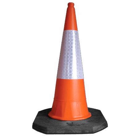 Traffic Cone 1 Metre | Temporary UK Traffic Management Equipment– UK high-visibility safety cone with reflective sleeve for roadworks and traffic management.