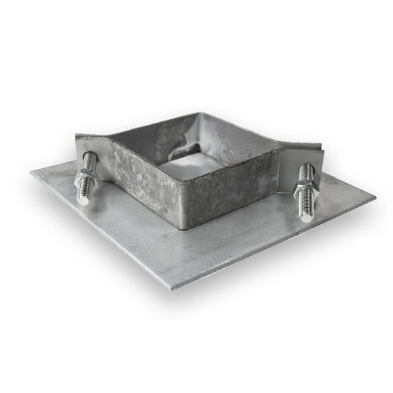 BP - Baseplates (Square) – Heavy-duty Zintec plate with welded profile and M8 hex head bolts for secure UK road signpost mounting. Corrosion-resistant and built for long-term durability.