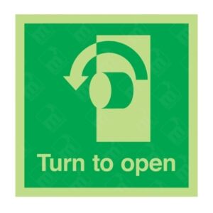 Photoluminescent Turn To Open Anti-Clockwise Sign – emergency direction signage