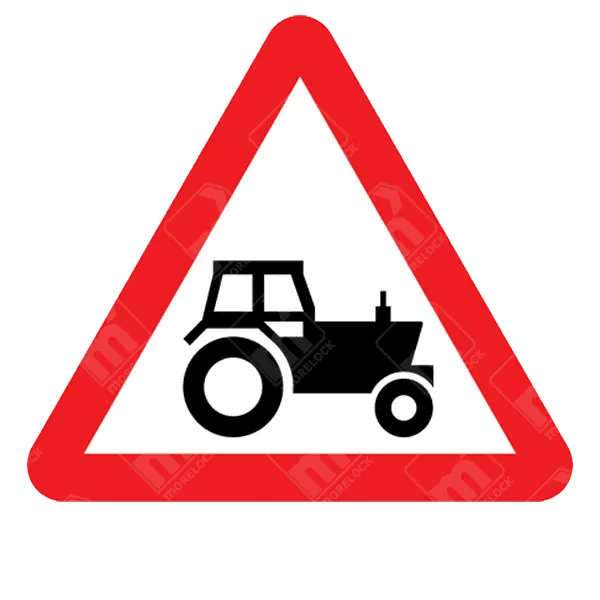 Agricultural Vehicles Likely to Be in Road Ahead Warning Sign – Diagram 553.1 with black tractor silhouette in red triangle to indicate farm vehicle hazard