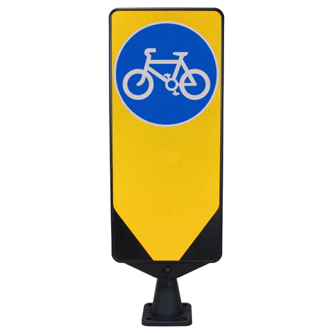 UK Dynaflex Cycle Route Traffic Bollard with reflective yellow and blue panels