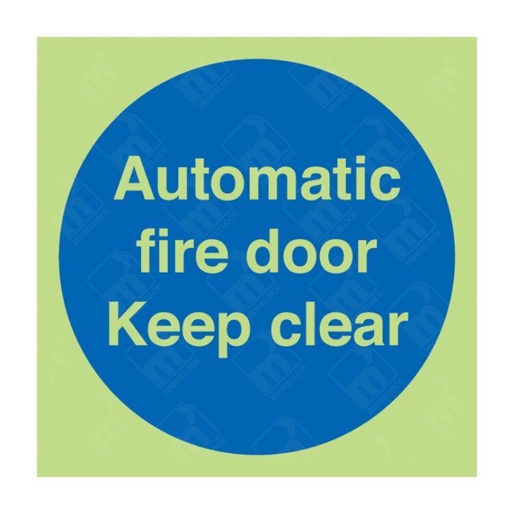 Photoluminescent Automatic Fire Door Keep Clear Sign – glow-in-dark automatic fire door notice