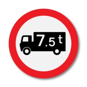 7.5t Weight Restriction Sign – Diagram 622.1A showing black lorry and 7.5t symbol within a red-bordered circle