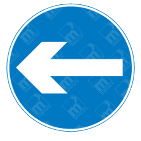 Turn Left Sign – Diagram 606A showing white left-pointing arrow inside blue circle