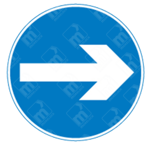 Turn Right Sign – Diagram 606B featuring white arrow pointing right inside blue circular background