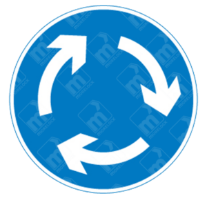Roundabout Ahead Sign (Diagram 611.1) – UK traffic sign instructing drivers to give way to traffic from the right when entering a roundabout.