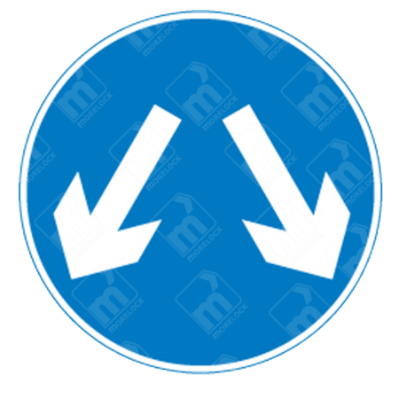 Pass Either Side Sign (Diagram 611) – UK traffic sign directing vehicles to pass on either side of an obstruction for safe and organized traffic flow.