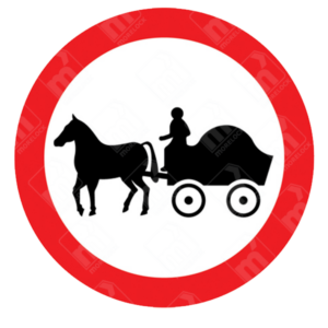 No Horse-Drawn Vehicles Sign – Diagram 622.5 showing horse-drawn carriage in red-bordered circle