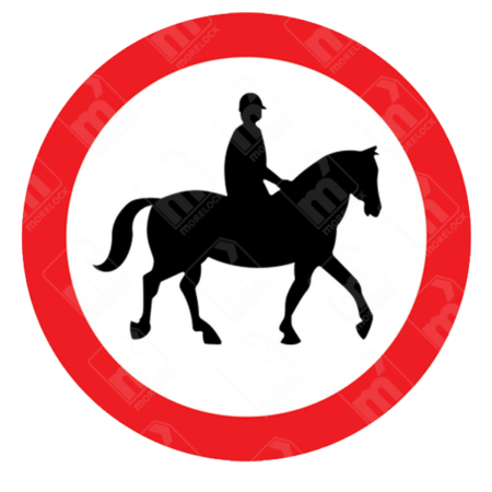 No Ridden or Accompanied Horses Sign – Diagram 622.6 showing mounted horse rider in red-bordered circle