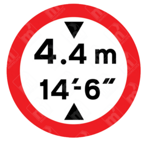 Diagram 629.2A Height Restriction Sign showing 4.4m (14'6") limit with arrows inside red-bordered circle