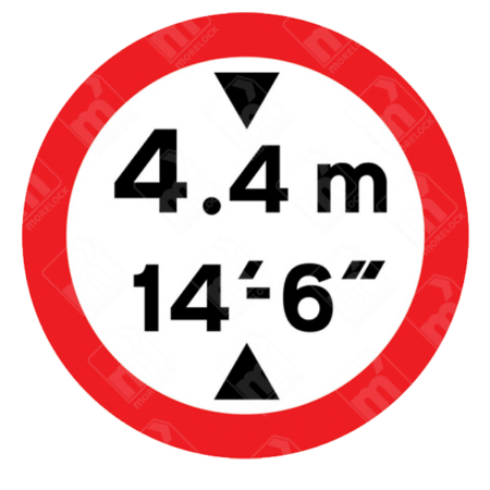 Diagram 629.2A Height Restriction Sign showing 4.4m (14'6") limit with arrows inside red-bordered circle