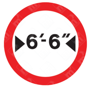 Maximum Width Restriction 6'6" Sign (Diagram 629A) – UK traffic sign prohibiting vehicles wider than 6 feet 6 inches from entering restricted areas.