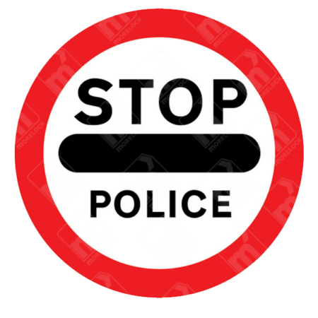 Stop Police Sign - Diagram 633 with red border and bold STOP POLICE text for roadside enforcement and vehicle compliance