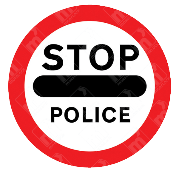 Stop Police Sign - Diagram 633 with red border and bold STOP POLICE text for roadside enforcement and vehicle compliance