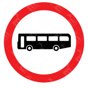 Buses Prohibited Sign – Diagram 952 showing black bus icon in red-bordered white circle