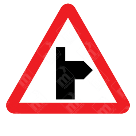 Side Road Ahead Warning Sign - Diagram 506.1-D with black symbol indicating side junction and red triangle border