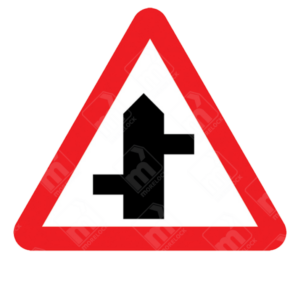 Staggered Junction Ahead Warning Sign – Diagram 607.1A installed to improve road safety at complex junctions
