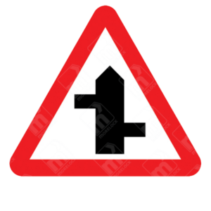 Staggered Junction Ahead Warning Sign – Diagram 507.1B installed to improve road safety at complex junctions