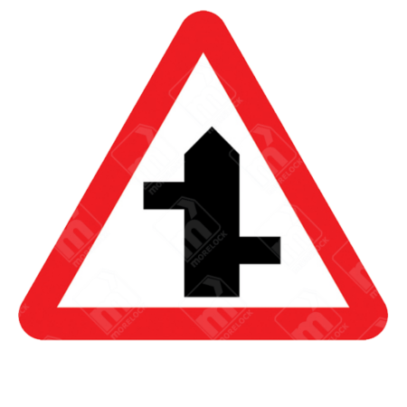 Staggered Junction Ahead Warning Sign – Diagram 507.1B installed to improve road safety at complex junctions