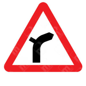 Junction on Bend Ahead Warning Sign – Diagram 512.1B installed to warn of a left-side junction on a sharp right-hand bend