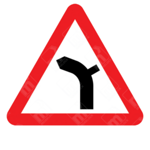 Junction on Bend Ahead Warning Sign – Diagram 512.1A installed to warn drivers of a side road joining on a left-hand bend in limited visibility conditions.