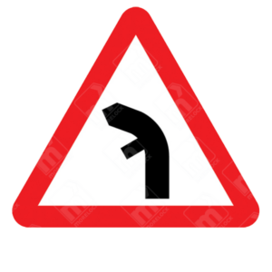 Junction on Bend Ahead Warning Sign – Diagram 512.2A installed to alert drivers of a junction joining from the right on a left-hand curve