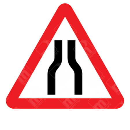 Road Narrows on Both Sides Ahead Warning Sign – Diagram 516 showing a narrowing carriageway symbol used to alert drivers of reduced road width.