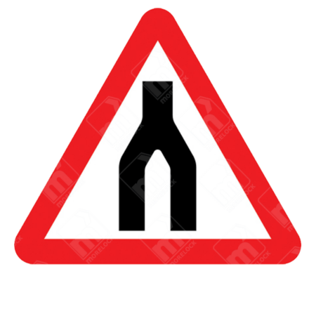 Dual Carriageway Ends Ahead Warning Sign – Diagram 520 showing carriageway merging into a single road, used to alert drivers of road narrowing.
