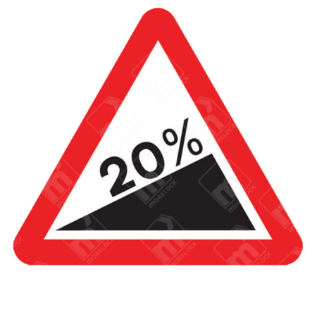Steep Hill Upwards Ahead Warning Sign – Diagram 524.1 showing uphill slope and gradient percentage