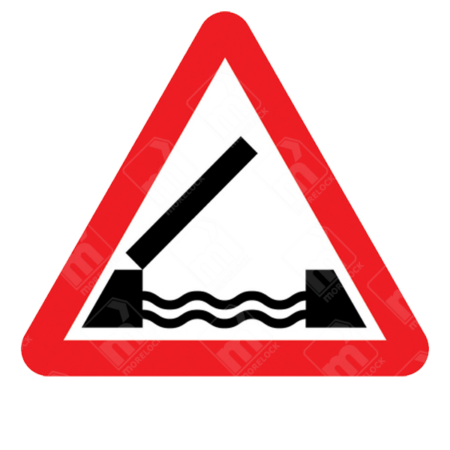 Opening or Swing Bridge Ahead Warning Sign – Diagram 529 showing raised bridge arm and wave symbol in a triangular warning design