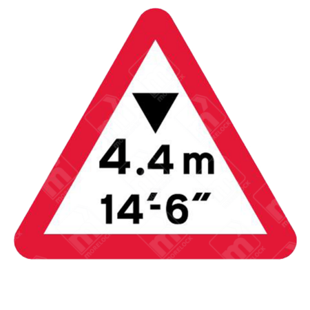 Maximum Headroom Available at Hazard Warning Sign – Diagram 530A displaying 4.4m / 14'6" clearance with black arrow in red-bordered triangle