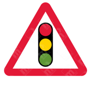 Traffic Signals Ahead Sign - Diagram 543 showing red-bordered triangle with traffic light symbol for UK temporary traffic control