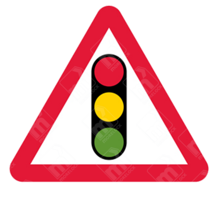 Traffic Signals Ahead Sign - Diagram 543 showing red-bordered triangle with traffic light symbol for UK temporary traffic control