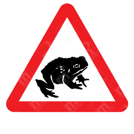 Migratory Toad Crossing Sign – Diagram 551.1 showing black amphibian symbol inside red triangle for temporary UK wildlife road protection