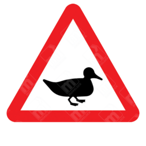 Wild Fowl Likely to Be in Road Ahead Warning Sign – Diagram 551.2 featuring duck silhouette in red triangle to warn of wild bird crossings on rural or wetland roads
