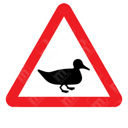 Wild Fowl Likely to Be in Road Ahead Warning Sign – Diagram 551.2 featuring duck silhouette in red triangle to warn of wild bird crossings on rural or wetland roads