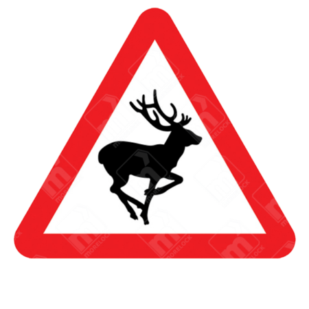 Wild Animals Likely to Be in Road Ahead Warning Sign – Diagram 551 showing black deer silhouette inside red triangle, warning of wildlife hazards on UK roads