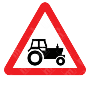 Agricultural Vehicles Likely to Be in Road Ahead Warning Sign – Diagram 553.1 with black tractor silhouette in red triangle to indicate farm vehicle hazard
