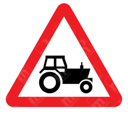 Agricultural Vehicles Likely to Be in Road Ahead Warning Sign – Diagram 553.1 with black tractor silhouette in red triangle to indicate farm vehicle hazard