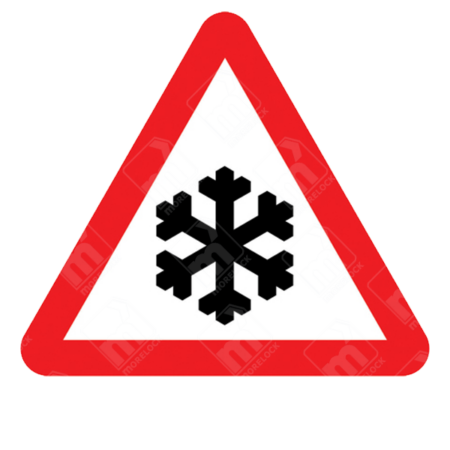 Risk of Ice or Packed Snow Sign - Diagram 554.2 with black snowflake symbol inside red triangle for winter road hazard warning