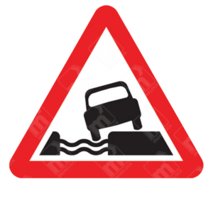 Water Course Alongside Road Ahead Warning Sign – Diagram 555.1A showing vehicle near water edge in triangular warning format