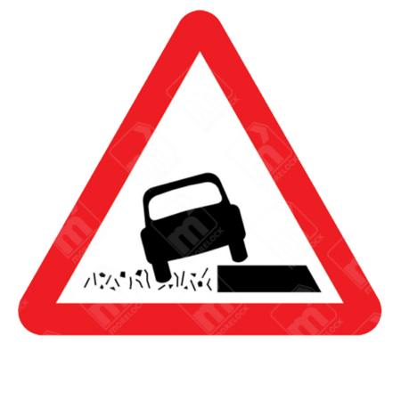 Soft Verges Ahead Warning Sign – Diagram 556.1 showing car driving into unstable ground beside the road