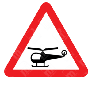 Low Flying Helicopters or Sudden Helicopter Noise Likely Ahead Warning Sign – Diagram 558.1 with helicopter symbol in red warning triangle